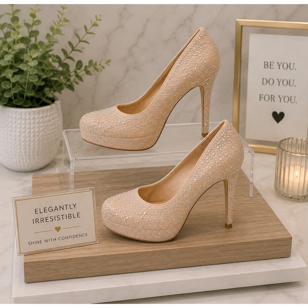 Mascotte Linda-03 Nude Rhinestone Platform Pumps Stiletto Heels Women 9